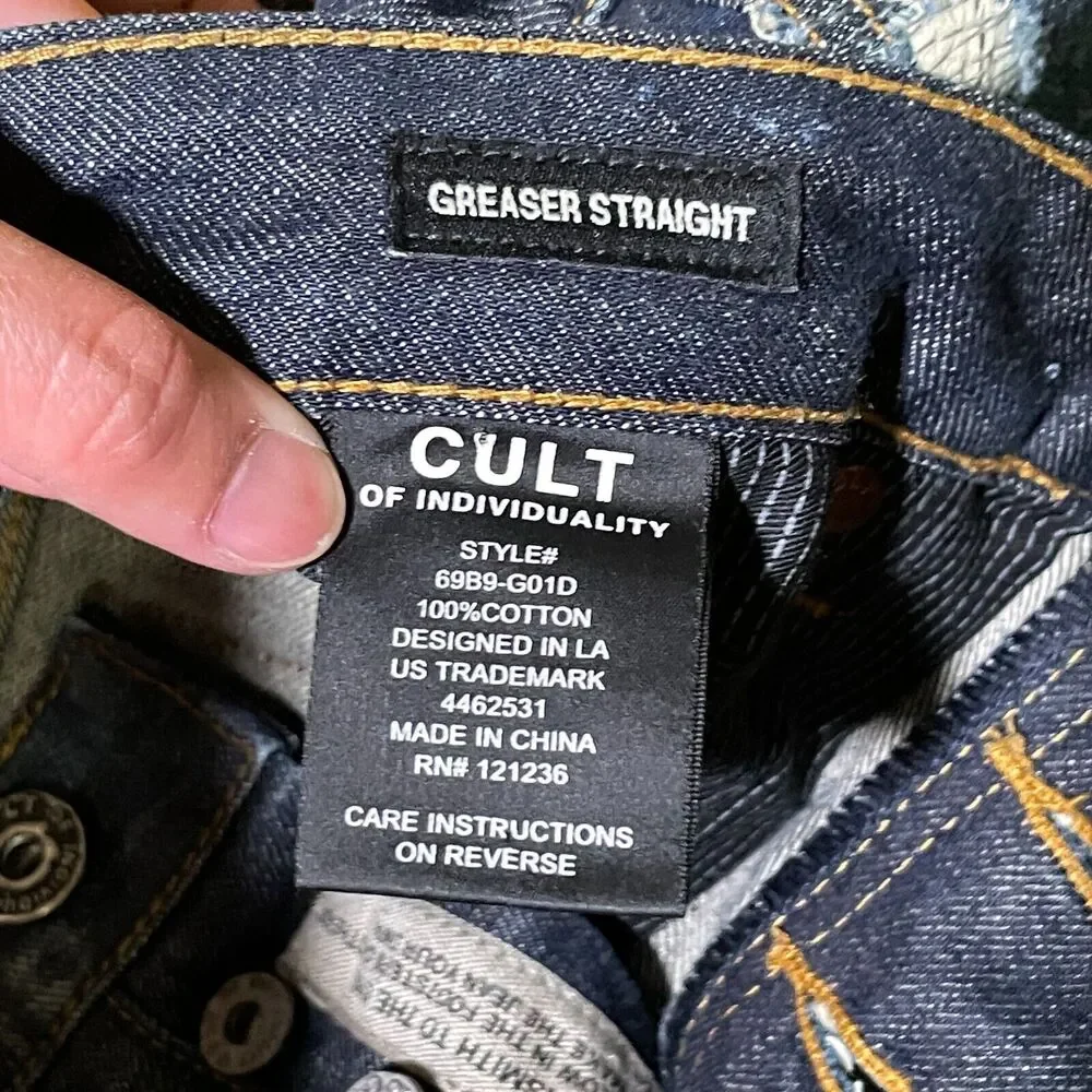 Cult of Individuality Jeans 34x29 Greaser Straight Blue Heritage Selvedge Denim - Picture 12 of 16
